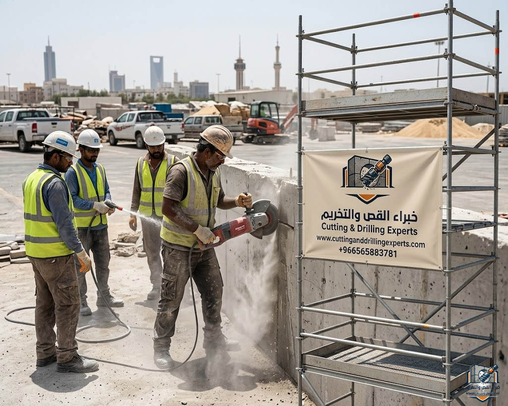قص جدران حي الحمدانية جدة باستخدام مناشير الماس الحديثة لتنفيذ فتحات الجدران الخرسانية بدقة عالية بدون تكسير مع تسعير فوري حسب المقاسات